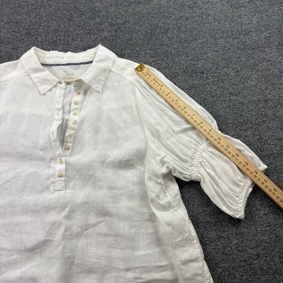 Pilcro White 100% Linen Puff Sleeve Boho Popover Blouse Top Size M - Picture 4 of 7